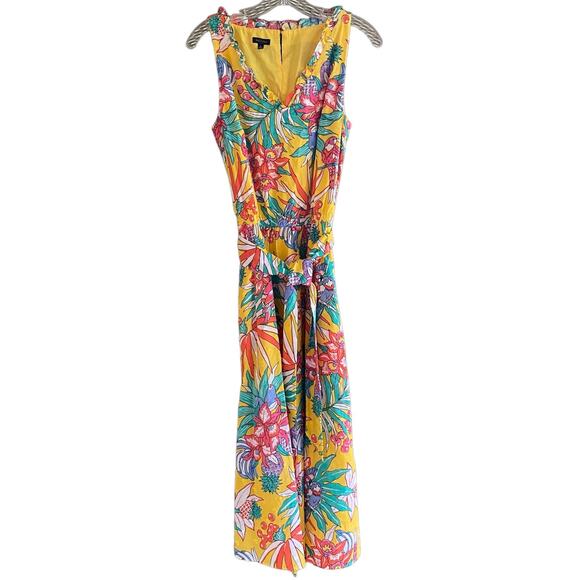 TALBOTS Size 6 Tropical Print V-Neck Belted Lined Dress Cherries Colorful Cotton - Picture 1 of 13